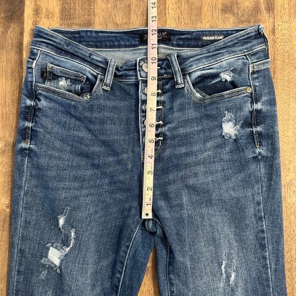 Judy Blue Mid Rise Botton Fly Trouser Flare Denim Jeans Distressed Size 9/29 - Picture 5 of 11